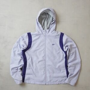 Reebok Vintage Womens Windbreaker Jacket Lavender Purple Full Zip Hoodie Large